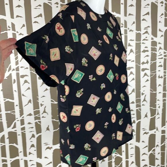 Vintage 90s Silk Short Sleeve Blouse S - Picture 2 of 6